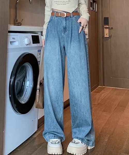 Teem Store（チームストア）の「ベーシックタックワイドデニムパンツ（デニムパンツ・レディース・サックスブルー/その他/ブルー/ホワイト・S）」の16枚目の写真