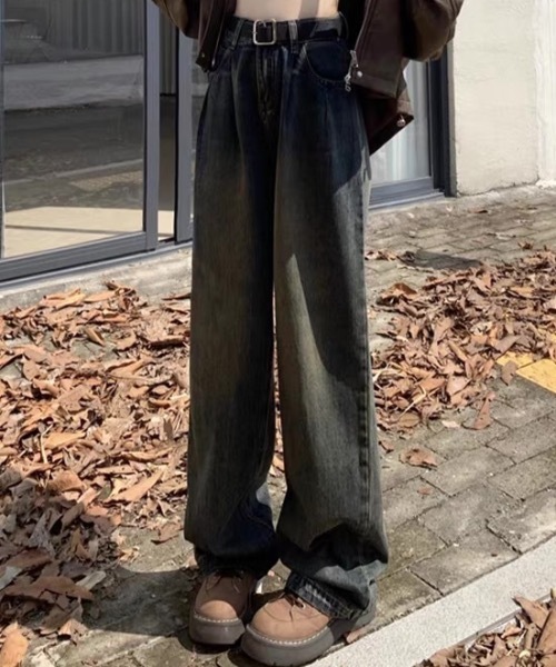 Teem Store（チームストア）の「ベーシックタックワイドデニムパンツ（デニムパンツ・レディース・サックスブルー/その他/ブルー/ホワイト・S）」の8枚目の写真