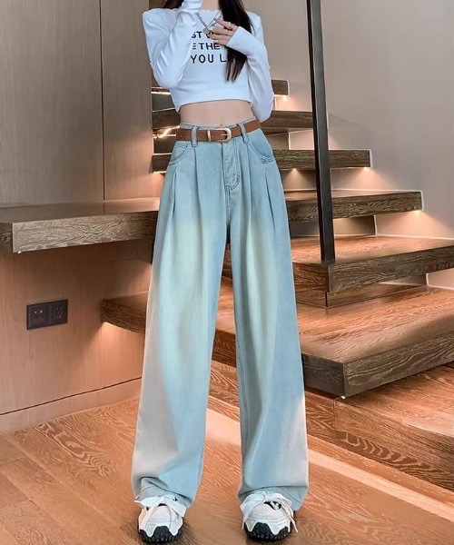 Teem Store（チームストア）の「ベーシックタックワイドデニムパンツ（デニムパンツ・レディース・サックスブルー/その他/ブルー/ホワイト・S）」の22枚目の写真