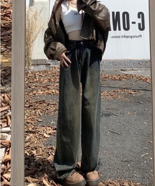 Teem Store（チームストア）の「ベーシックタックワイドデニムパンツ（デニムパンツ・レディース・サックスブルー/その他/ブルー/ホワイト・S）」の13枚目の写真
