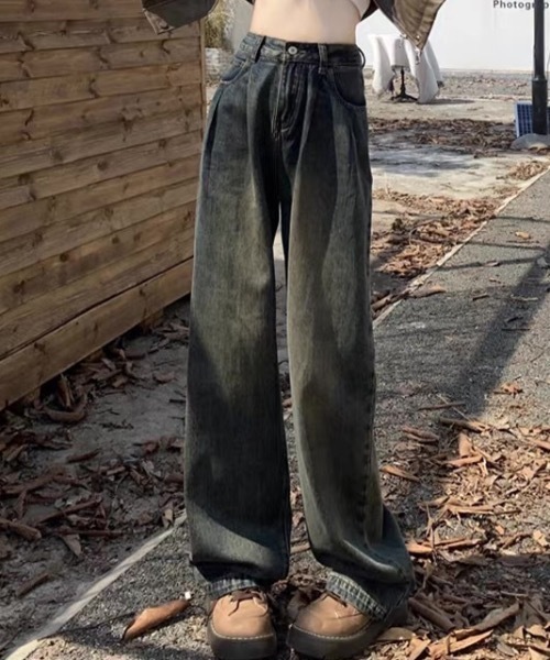 Teem Store（チームストア）の「ベーシックタックワイドデニムパンツ（デニムパンツ・レディース・サックスブルー/その他/ブルー/ホワイト・S）」の9枚目の写真