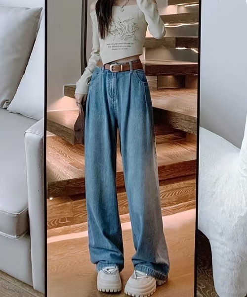Teem Store（チームストア）の「ベーシックタックワイドデニムパンツ（デニムパンツ・レディース・サックスブルー/その他/ブルー/ホワイト・S）」の18枚目の写真