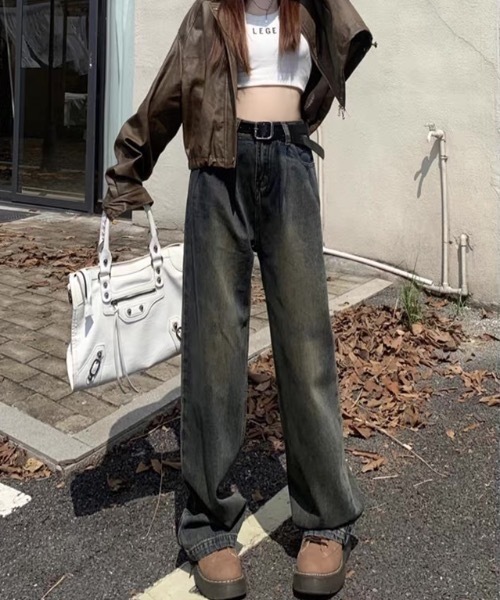 Teem Store（チームストア）の「ベーシックタックワイドデニムパンツ（デニムパンツ・レディース・サックスブルー/その他/ブルー/ホワイト・S）」の5枚目の写真