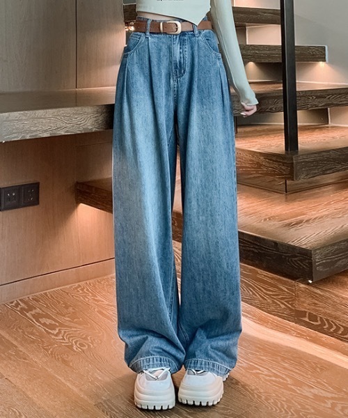 Teem Store（チームストア）の「ベーシックタックワイドデニムパンツ（デニムパンツ・レディース・サックスブルー/その他/ブルー/ホワイト・S）」の17枚目の写真