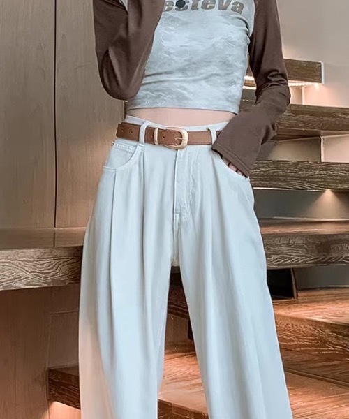 Teem Store（チームストア）の「ベーシックタックワイドデニムパンツ（デニムパンツ・レディース・サックスブルー/その他/ブルー/ホワイト・S）」の21枚目の写真