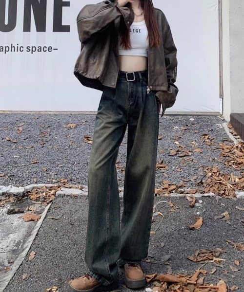 Teem Store（チームストア）の「ベーシックタックワイドデニムパンツ（デニムパンツ・レディース・サックスブルー/その他/ブルー/ホワイト・S）」の7枚目の写真