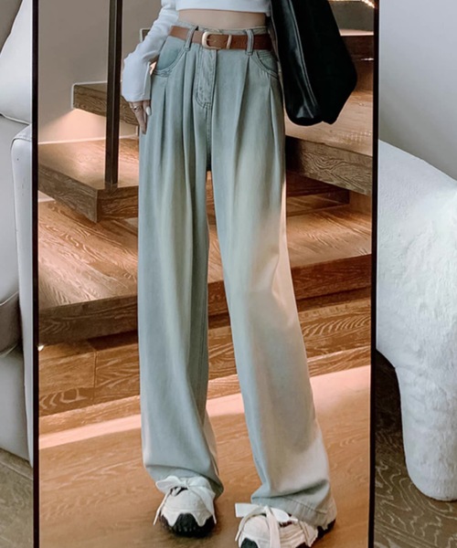 Teem Store（チームストア）の「ベーシックタックワイドデニムパンツ（デニムパンツ・レディース・サックスブルー/その他/ブルー/ホワイト・S）」の14枚目の写真