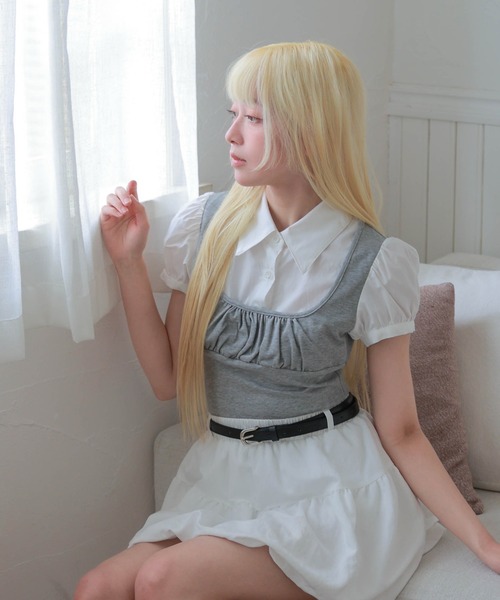 LiLIN(リリン)の「フェイクレイヤード パフスリーブ デザイン トップス(シャツ/ブラウス・レディース・ライトブルー/グレー/チャコールグレー・FREE)」の10枚目の写真
