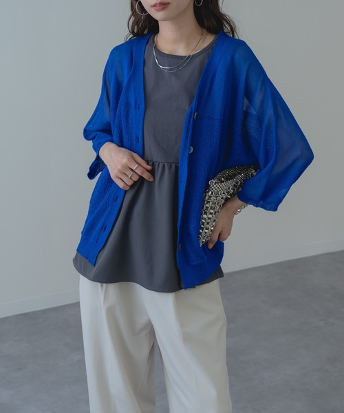 refinedworks(リファインドワークス)の「【refinedworks】ナチュラルな 透け感 の シアーカーディガン!(カーディガン/ボレロ・レディース・ホワイト/ブラウン/ブルー・FREE)」の8枚目の写真
