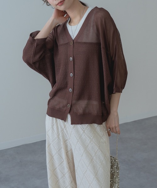 refinedworks(リファインドワークス)の「【refinedworks】ナチュラルな 透け感 の シアーカーディガン!(カーディガン/ボレロ・レディース・ホワイト/ブラウン/ブルー・FREE)」の12枚目の写真