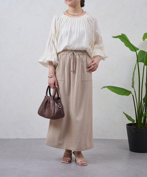 Jena espace merveilleux（ジェナ　エスパスメルヴェイユ）の「トロミナロースカート（スカート・レディース・ブラック/アイボリー/ベージュ・FREE）」の3枚目の写真