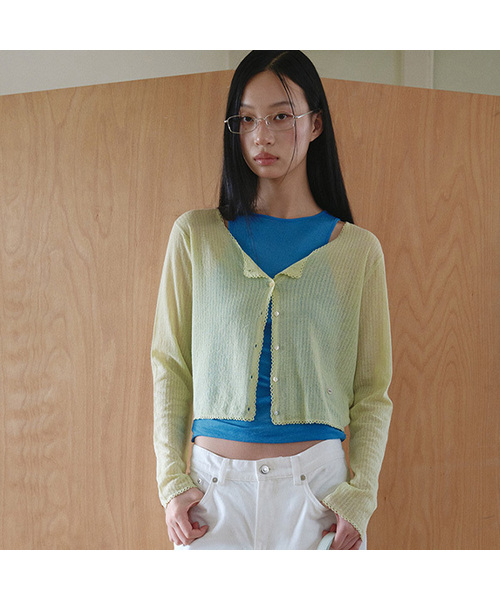 セール】LINEN LACE DETAIL CARDIGAN L/GREEN（カーディガン/ボレロ