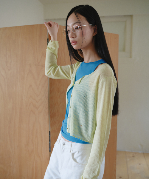ROLAROLA（ロラロラ）の「LINEN LACE DETAIL CARDIGAN L/GREEN（カーディガン/ボレロ・レディース・ライトグリーン・FREE）」の2枚目の写真