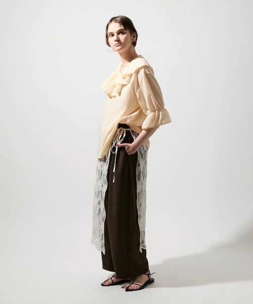 leswel(レスウェル)の「【M~5L】【WEB限定】エンブロイダリーラップスカート(スカート・レディース・ブラック/オフホワイト・LL/M/4L)」の10枚目の写真