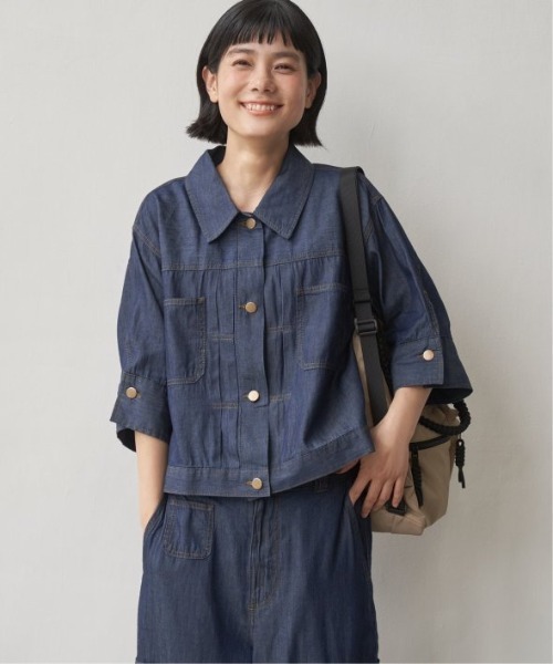 LBC（エルビーシー）の「【インフルエンサー着用】【セットアップ対応可能】リネン／デニム ワークシャツジャケット（ブルゾン・レディース・ネイビー/ブラック/ベージュ・M/L）」の9枚目の写真