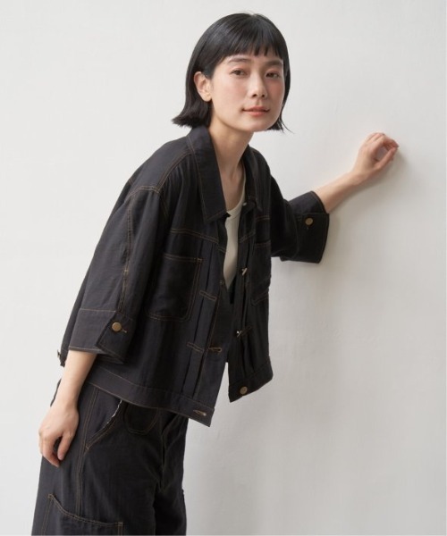 LBC（エルビーシー）の「【インフルエンサー着用】【セットアップ対応可能】リネン／デニム ワークシャツジャケット（ブルゾン・レディース・ネイビー/ブラック/ベージュ・M/L）」の10枚目の写真