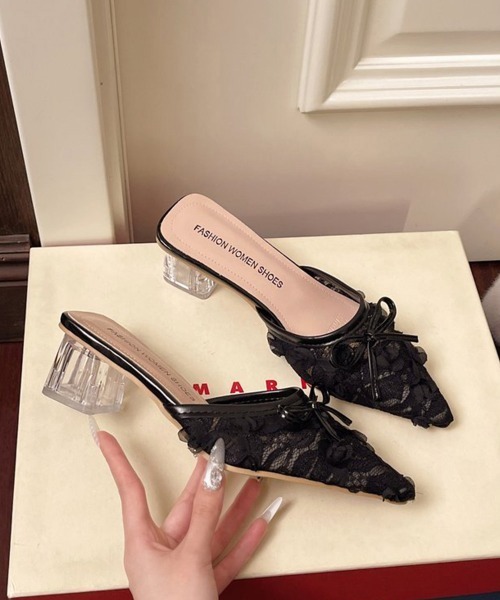 Miniministore(ミニミニストア)の「レースミュールサンダルリボン付きミュール(パンプス・レディース・ピンク/アイボリー/ブラック・24.5cm/24.0cm/23.5cm/23.0cm/22.5cm)」の7枚目の写真