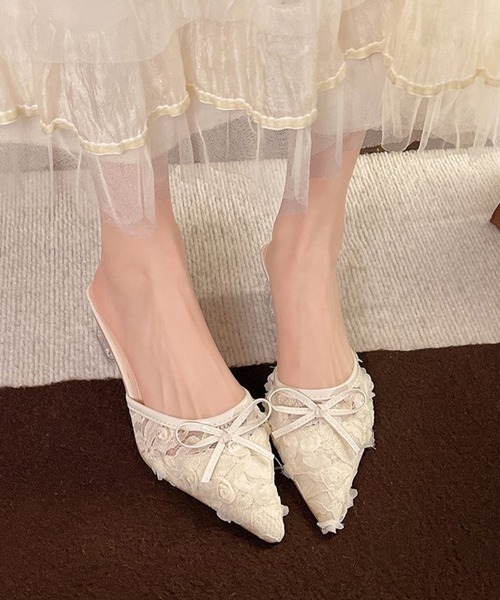 Miniministore(ミニミニストア)の「レースミュールサンダルリボン付きミュール(パンプス・レディース・ピンク/アイボリー/ブラック・24.5cm/24.0cm/23.5cm/23.0cm/22.5cm)」の8枚目の写真