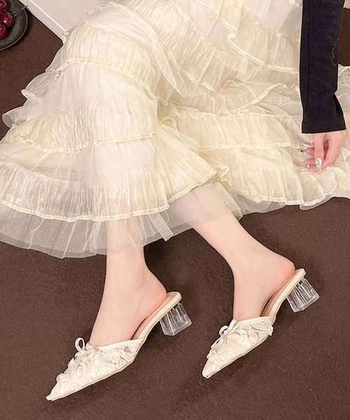 Miniministore(ミニミニストア)の「レースミュールサンダルリボン付きミュール(パンプス・レディース・ピンク/アイボリー/ブラック・24.5cm/24.0cm/23.5cm/23.0cm/22.5cm)」の10枚目の写真