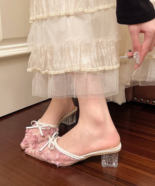 Miniministore(ミニミニストア)の「レースミュールサンダルリボン付きミュール(パンプス・レディース・ピンク/アイボリー/ブラック・24.5cm/24.0cm/23.5cm/23.0cm/22.5cm)」の11枚目の写真