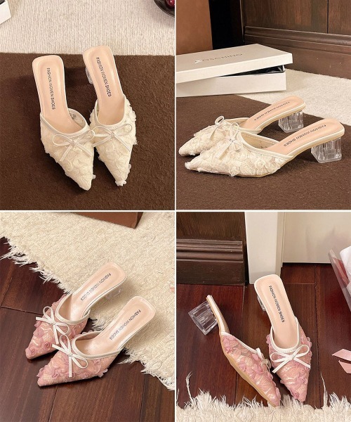 Miniministore(ミニミニストア)の「レースミュールサンダルリボン付きミュール(パンプス・レディース・ピンク/アイボリー/ブラック・24.5cm/24.0cm/23.5cm/23.0cm/22.5cm)」の21枚目の写真