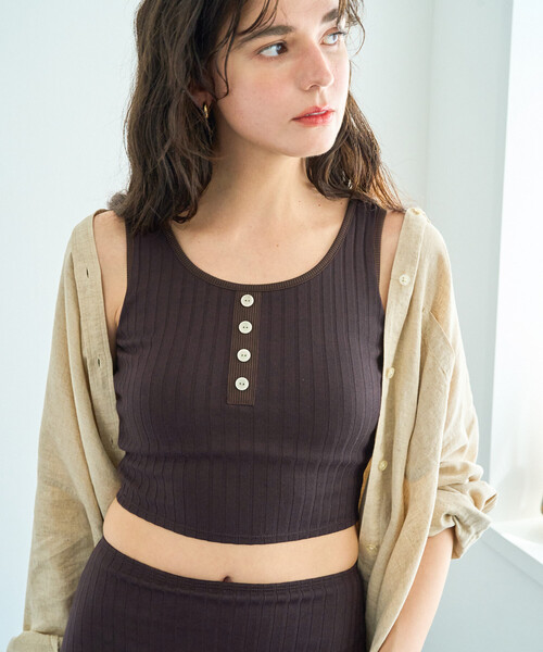 FREAK'S STORE（フリークスストア）の「限定展開　ワイド リブ ヘンリー タンク セット 水着(トップス・パンツ)（水着・レディース・ブラウン/ナチュラル/グレー/ブラック・ﾌﾘ-）」の3枚目の写真