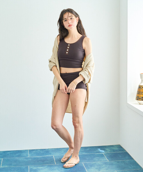 FREAK'S STORE（フリークスストア）の「限定展開　ワイド リブ ヘンリー タンク セット 水着(トップス・パンツ)（水着・レディース・ブラウン/ナチュラル/グレー/ブラック・ﾌﾘ-）」の8枚目の写真