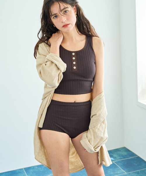 FREAK'S STORE（フリークスストア）の「限定展開　ワイド リブ ヘンリー タンク セット 水着(トップス・パンツ)（水着・レディース・ブラウン/ナチュラル/グレー/ブラック・ﾌﾘ-）」の11枚目の写真