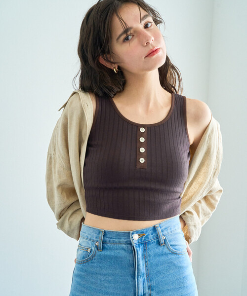 FREAK'S STORE（フリークスストア）の「限定展開　ワイド リブ ヘンリー タンク セット 水着(トップス・パンツ)（水着・レディース・ブラウン/ナチュラル/グレー/ブラック・ﾌﾘ-）」の15枚目の写真