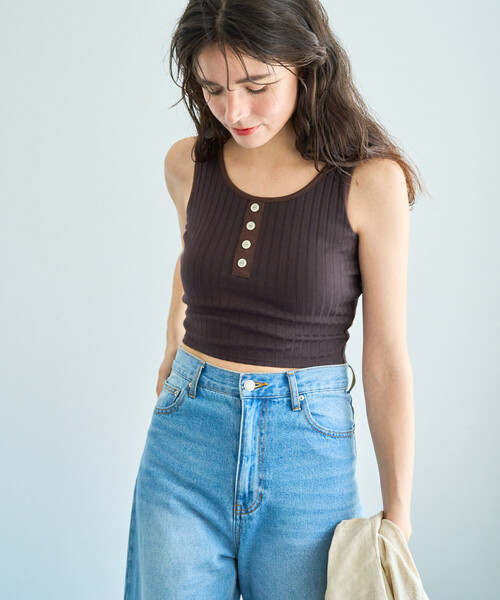 FREAK'S STORE（フリークスストア）の「限定展開　ワイド リブ ヘンリー タンク セット 水着(トップス・パンツ)（水着・レディース・ブラウン/ナチュラル/グレー/ブラック・ﾌﾘ-）」の16枚目の写真