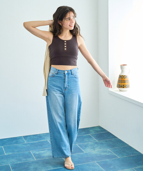 FREAK'S STORE（フリークスストア）の「限定展開　ワイド リブ ヘンリー タンク セット 水着(トップス・パンツ)（水着・レディース・ブラウン/ナチュラル/グレー/ブラック・ﾌﾘ-）」の17枚目の写真