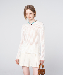 Open Knit Texture Back Label Summer Knit White