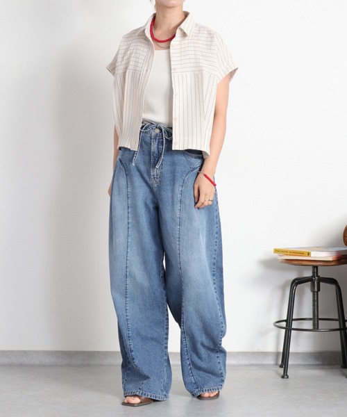 cepo(セポ)の「暑い夏を乗り切る、快適デニム〈接触冷感 / UVカット〉ICE リネンタックワイドデニムパンツ(デニムパンツ・レディース・ブルー系3/ブルー系2/オフホワイト・L/M/S)」の15枚目の写真
