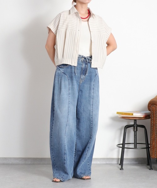 cepo(セポ)の「暑い夏を乗り切る、快適デニム〈接触冷感 / UVカット〉ICE リネンタックワイドデニムパンツ(デニムパンツ・レディース・ブルー系3/ブルー系2/オフホワイト・L/M/S)」の14枚目の写真