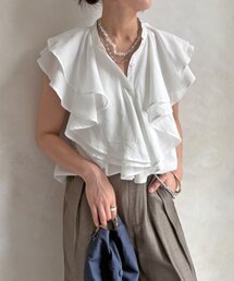 【WEB限定】ダブルフリルケープノースリーブブラウス