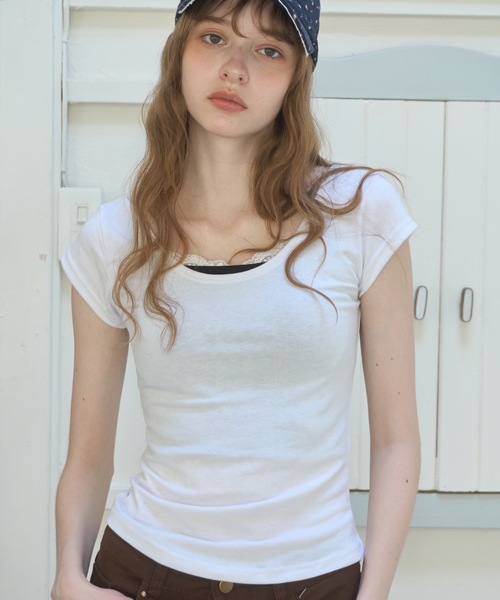 Birthday room(バースデイルーム)の「スリムフィットT/Slim-fit T-shirt(Tシャツ/カットソー・レディース・ホワイト/ライトブルー/ミント・FREE)」の6枚目の写真