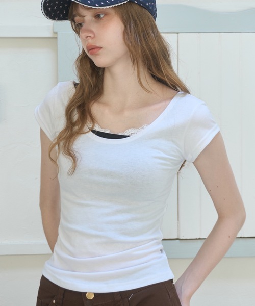 Birthday room(バースデイルーム)の「スリムフィットT/Slim-fit T-shirt(Tシャツ/カットソー・レディース・ホワイト/ライトブルー/ミント・FREE)」の7枚目の写真