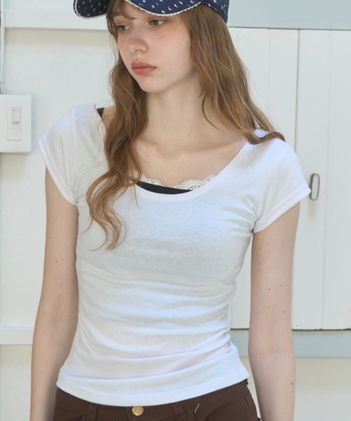 Birthday room(バースデイルーム)の「スリムフィットT/Slim-fit T-shirt(Tシャツ/カットソー・レディース・ホワイト/ライトブルー/ミント・FREE)」の10枚目の写真