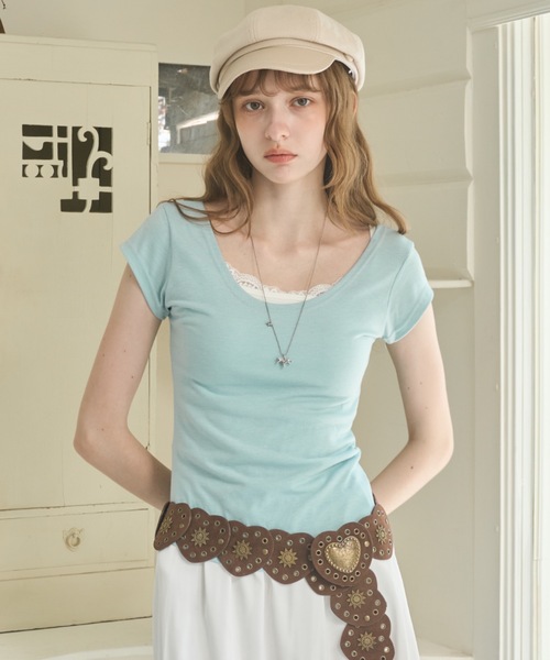 Birthday room(バースデイルーム)の「スリムフィットT/Slim-fit T-shirt(Tシャツ/カットソー・レディース・ホワイト/ライトブルー/ミント・FREE)」の15枚目の写真