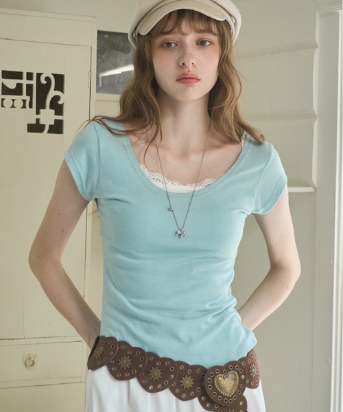 Birthday room(バースデイルーム)の「スリムフィットT/Slim-fit T-shirt(Tシャツ/カットソー・レディース・ホワイト/ライトブルー/ミント・FREE)」の18枚目の写真