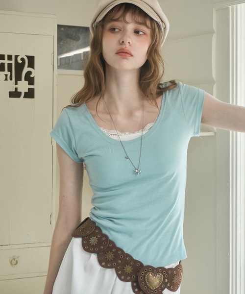Birthday room(バースデイルーム)の「スリムフィットT/Slim-fit T-shirt(Tシャツ/カットソー・レディース・ホワイト/ライトブルー/ミント・FREE)」の22枚目の写真