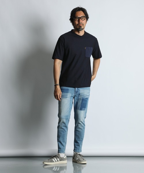The DUFFER of ST.GEORGE(ザダファーオブセントジョージ)の「COOLMAX HONEYCOMB BORDER TEE:クールマックス ハニカムボーダー ポケットTシャツ / 吸水速乾 / モックネック / ドライタッチ / 鹿の子 / 夏Tシャツ(Tシャツ/カットソー・メンズ・ネイビー/ブラック・MEDIUM/X-LARGE/LARGE)」の8枚目の写真
