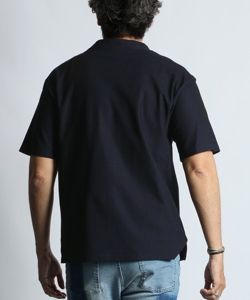 The DUFFER of ST.GEORGE(ザダファーオブセントジョージ)の「COOLMAX HONEYCOMB BORDER TEE:クールマックス ハニカムボーダー ポケットTシャツ / 吸水速乾 / モックネック / ドライタッチ / 鹿の子 / 夏Tシャツ(Tシャツ/カットソー・メンズ・ネイビー/ブラック・MEDIUM/X-LARGE/LARGE)」の10枚目の写真
