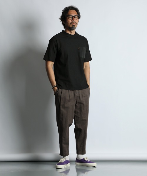The DUFFER of ST.GEORGE(ザダファーオブセントジョージ)の「COOLMAX HONEYCOMB BORDER TEE:クールマックス ハニカムボーダー ポケットTシャツ / 吸水速乾 / モックネック / ドライタッチ / 鹿の子 / 夏Tシャツ(Tシャツ/カットソー・メンズ・ネイビー/ブラック・MEDIUM/X-LARGE/LARGE)」の14枚目の写真