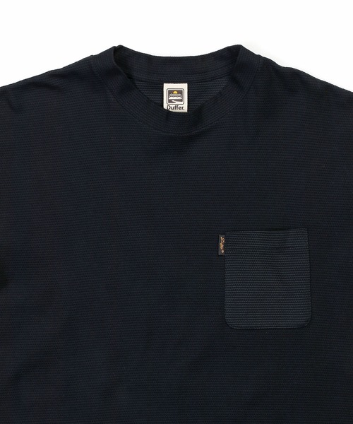 The DUFFER of ST.GEORGE(ザダファーオブセントジョージ)の「COOLMAX HONEYCOMB BORDER TEE:クールマックス ハニカムボーダー ポケットTシャツ / 吸水速乾 / モックネック / ドライタッチ / 鹿の子 / 夏Tシャツ(Tシャツ/カットソー・メンズ・ネイビー/ブラック・MEDIUM/X-LARGE/LARGE)」の3枚目の写真
