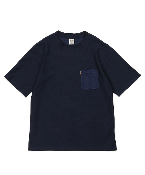 The DUFFER of ST.GEORGE(ザダファーオブセントジョージ)の「COOLMAX HONEYCOMB BORDER TEE:クールマックス ハニカムボーダー ポケットTシャツ / 吸水速乾 / モックネック / ドライタッチ / 鹿の子 / 夏Tシャツ(Tシャツ/カットソー・メンズ・ネイビー/ブラック・MEDIUM/X-LARGE/LARGE)」の12枚目の写真