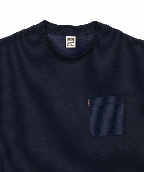 The DUFFER of ST.GEORGE(ザダファーオブセントジョージ)の「COOLMAX HONEYCOMB BORDER TEE:クールマックス ハニカムボーダー ポケットTシャツ / 吸水速乾 / モックネック / ドライタッチ / 鹿の子 / 夏Tシャツ(Tシャツ/カットソー・メンズ・ネイビー/ブラック・MEDIUM/X-LARGE/LARGE)」の4枚目の写真