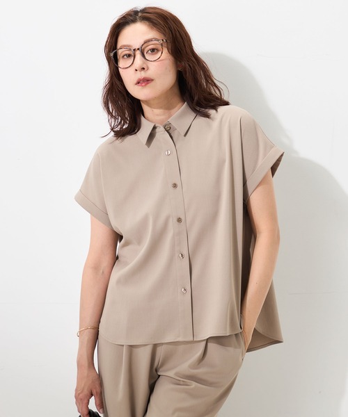 GALLORIA(ギャローリア)の「【セットアップで着られる】衿付ターンバックシャツ(シャツ/ブラウス・レディース・チャコールグレー/ベージュ/ブルー・L/LL/M/S)」の3枚目の写真
