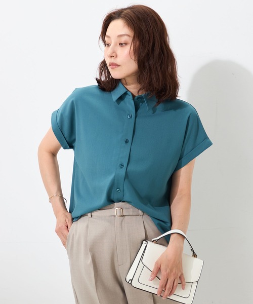 GALLORIA(ギャローリア)の「【セットアップで着られる】衿付ターンバックシャツ(シャツ/ブラウス・レディース・チャコールグレー/ベージュ/ブルー・L/LL/M/S)」の1枚目の写真
