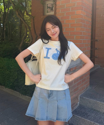 アイラブキルシ デニムアプリケ クロップTシャツ [ライトイエロー]